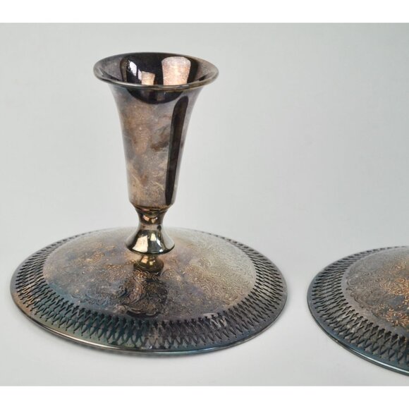 Vintage B. M. Co. Brocade 2241 Pierced Embossed Candlesticks Pair Silverplate Be - Picture 3 of 8